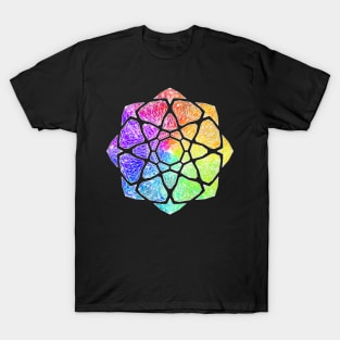 Rainbow Watercolor Crystal Mandala - White Outline T-Shirt